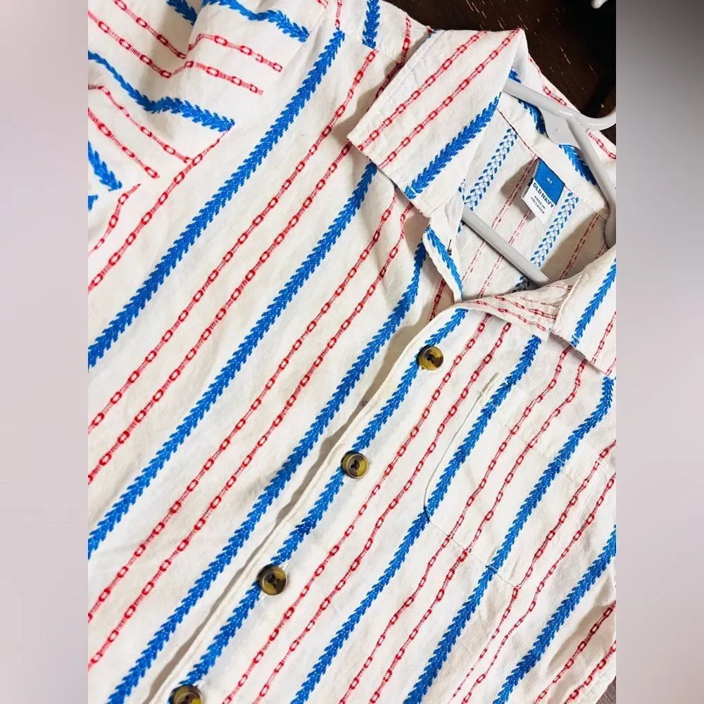 Stripe Textured Cotton Shirt Short Sleeve Sz 4T